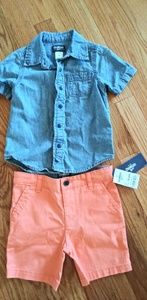 Oshkosh denim top with orange shorts
